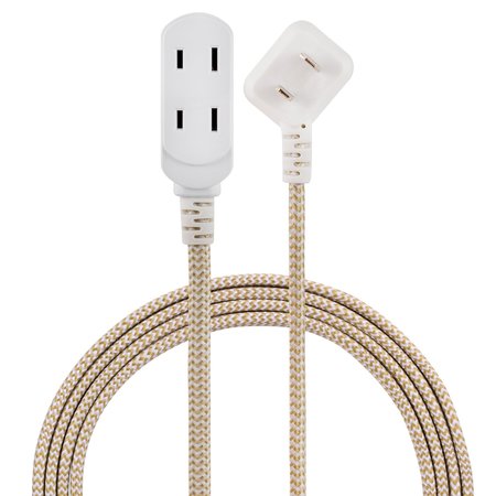 JASCO Cordinate 3-Outlet Polarized Extension Cord, 8ft Braided Cord, Tan/White 41891-T1